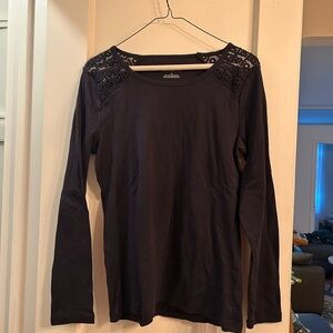 Talbots Navy Long Sleeve Top with Lace Shoulders
